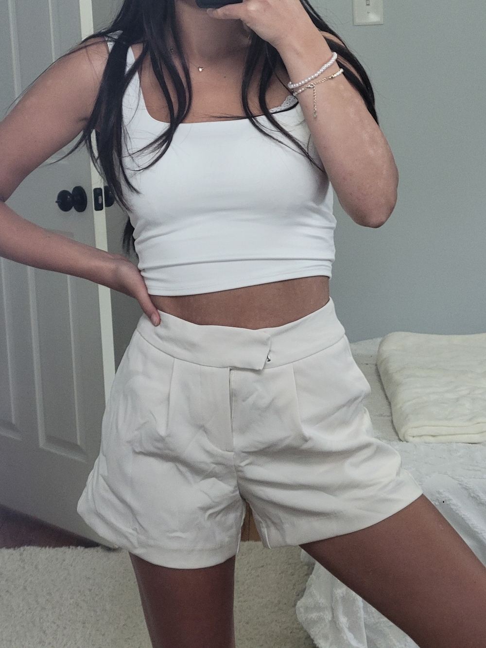 High-Waist Pleated Women’s Shorts in Cream